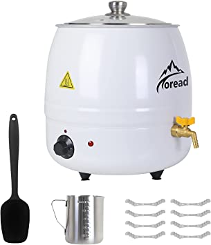 Toread Wax Melter 9.5Qts for Candle Making Extra Large Wax Melting Furnace with Quick Pour Spout and Temp Control,22 LBS Wax for Candle Soap Business Fast Easy Clean（Stirring Spoon  Copper Wick),White