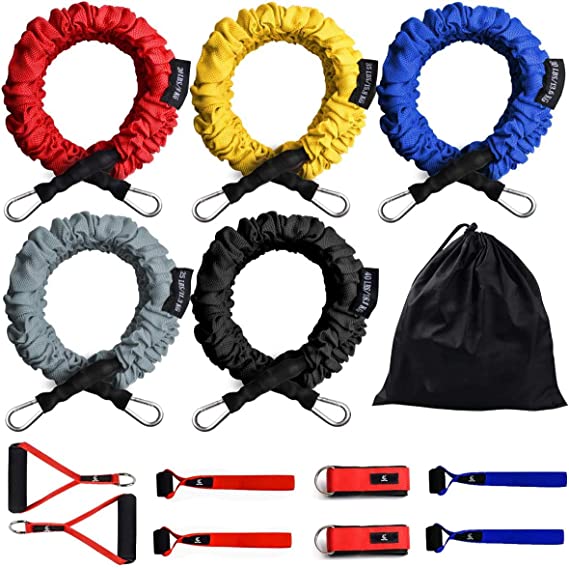 COITEK Resistance Bands Set, 14 PCS Exercise Resistance Tube, 20lbs to 40lbs Workout Bands with Nylon Sleeve Handle Door Anchor Ankle Strap up to 150lbs