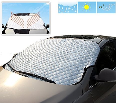 Mini-Factory Car Windshield Snow Cover / Sun Shade Protector Exterior Shield Guard - All Weather - Sun, Snow, Ice, Frost and Wind Proof - Extra Thick - Door Flaps