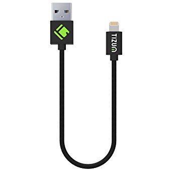 TIZUM Apple MFI Certified Lightning Cable -8 Pin to USB (11-Inch/ 0.3 M) Indestructible, 2.4 Amp Charge &Sync (Black)