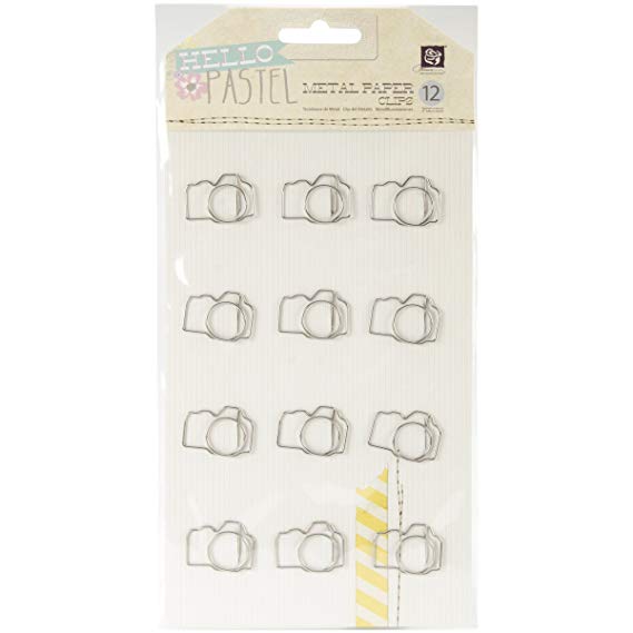 Prima Marketing Hello Pastel Shaped Metal Paper Clips, Cameras, 12-Pack