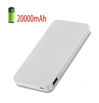 20000mAh Ultra Slim High Capacity Aluminum Metal Smart Dual USB Power Bank,External Battery Pack Portable Charger with Quick Charge for iPad,iPhone,Samsung,HTC,Sony,LG,Nexus and Other Devices (silver)