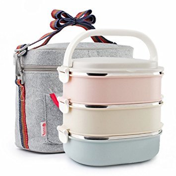 Stainless Steel Stacking Lunch Box,Insulated Bentos 3 Tier/ Food Carrier /Food Container / Taffin Lunch Box Containers Portion Control Containers,Hold Warm for 3 Hours