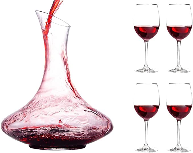 Chef's Star 61 Ounces Wine Decanter Set with Stemmed Glasses, No handle and 4 Glasses