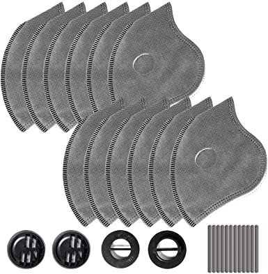 AstroAI 12 PCS Activated Carbon Filter Replacement Set for Reusable Face Dust Masks, with 4 Breathing Valves and 12 Soft Nose Pads, Fitting for Most Mask in Market