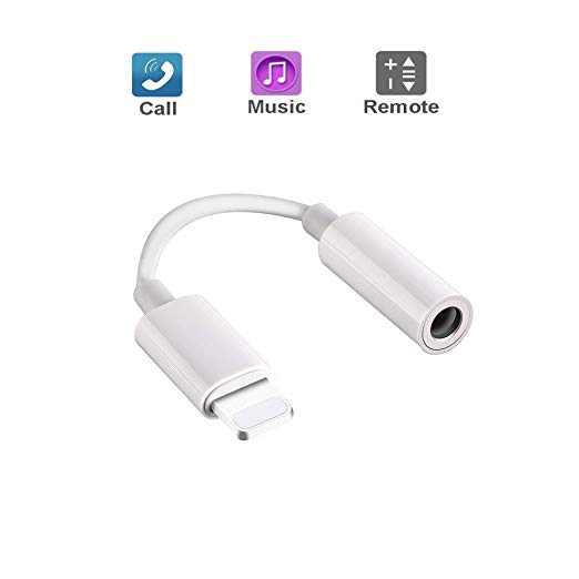 Lightning to 3.5 mm Headphone Jack Adapter,Connector for iPhone X/iPhone 8/8 plus/7/7 plus, iPod Touch, iPad and More, Support for Music Control & Calling Function(Supports iOS 10.3/iOS 11)(White)