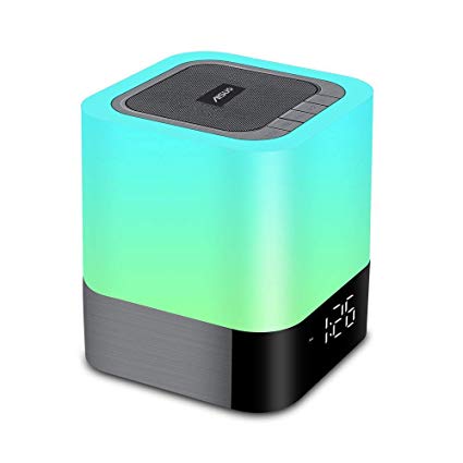 Aisuo Night Light - 5 in 1 Bedside Lamp Bluetooth Speaker, Touch Sensor Bedside Lamp with 12/24H Digital Calendar Alarm Clock,MP3 Music Player,USB, Support TF SD Card, The Best Gift For Kids,Friends