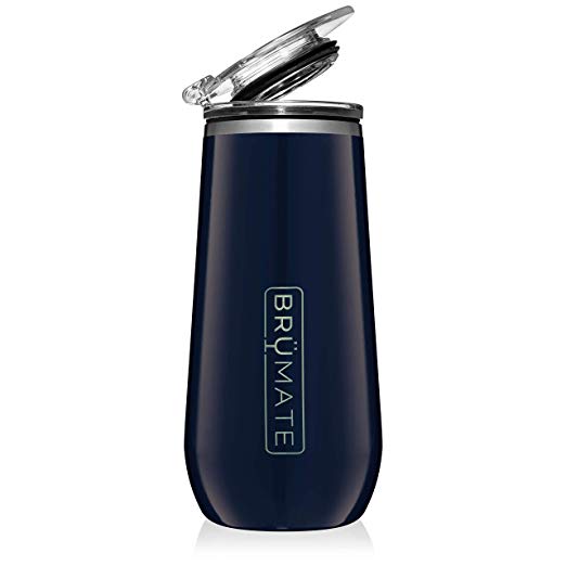 BrüMate 12oz Insulated Champagne Flute With Flip-Top Lid - Made With Vacuum Insulated Stainless Steel (Navy Blue)