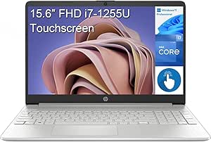 HP 15 15.6" Touchscreen FHD Business Laptop Computer, 12th Gen Intel 10-Core i7-1255U, 64GB DDR4 RAM, 2TB PCIe SSD, 802.11AC WiFi, Bluetooth, Silver, Windows 11 Pro S, Tilsiy