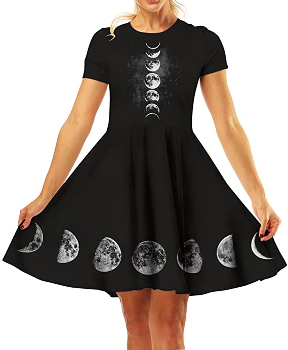GLUDEAR Women's 3D Print Short Sleeve Unique Casual Flared Midi Dress