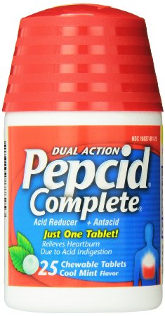Pepcid Complete Acid Reducer   Antacid with Dual Action, Cool Mint, 25 Chewable Tablets