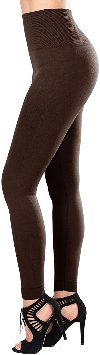 SEJORA Fleece Lined Leggings High Waist Compression Slimming Warm Opaque Tights (One Size, Brown)