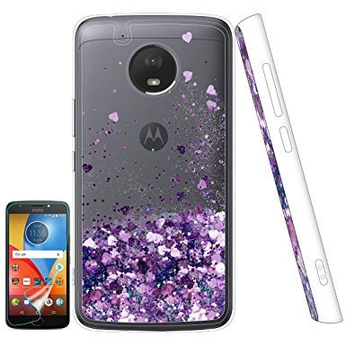 Moto E4 Plus Case, Moto E4 Plus Glitter Case, Liquid Glitter Cute TPU Phone Cover with HD Screen Protector, Bling Bumper Flowing Sparkly Protective for Motorola Moto E Plus (4th Generation) Purple