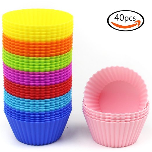 Goodlucky365 40-pack silicone baking cup/silicone cupcake cup/muffin silicone cup (40 Round Cups )- Non-Stick, Heat Resistant (Up to 480°F) Baking Molds, Food Grade-8 Vibrant Colors Round