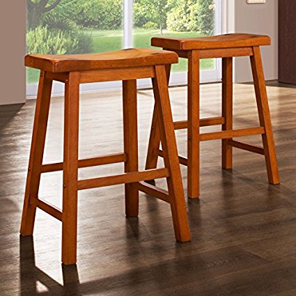 Collins Rubberwood Saddle Back Wooden Counter Height Bar Stools - Set of 2