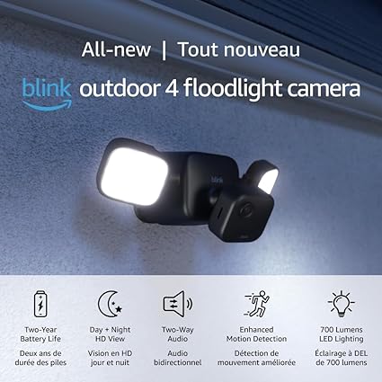 All-New Blink Outdoor 4 Floodlight Camera – Wire-free smart security camera, 700 lumens, two-year battery life, HD live view, enhanced motion detection, Works with Alexa - 1 camera system