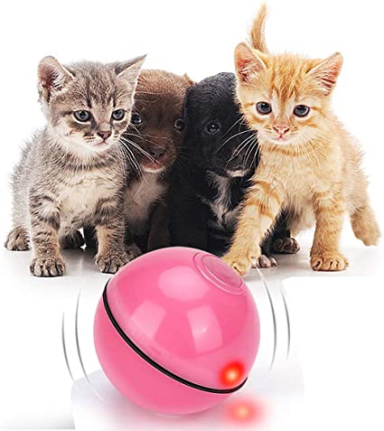 Kingtree Smart Interactive Cat Toy Ball, USB Rechargeable Automatic Rolling Ball with Built-in LED Light for Indoor Cats, 360 Degree Self Rotating Chasing Toy for Stimulate Hunting Instinct of Pets