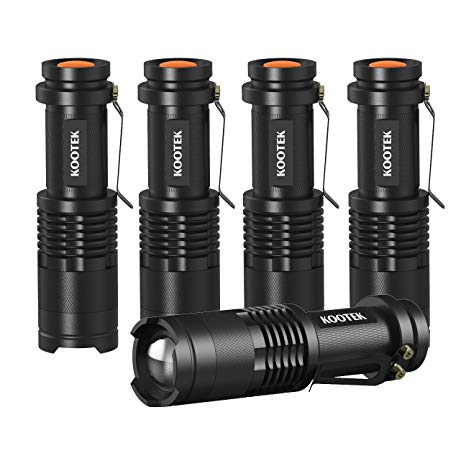 Kootek 5 Pack Mini LED Flashlight Ultra Bright 300 Lumens Handheld Flashlights Adjustable Focus Small for Kids Child Camping Cycling Hiking Emergency Torch Light