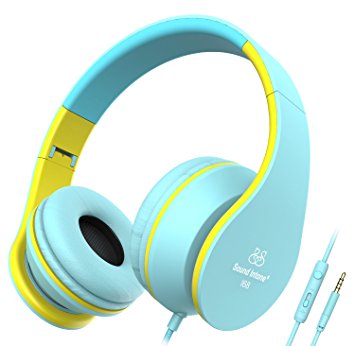 Sound Intone I68 Foldable Portable 3.5mm High-Performance Over-ear Headphones, Adults/Kids Lightweight Headphones, In-line Volume Control and Microphone, Compatible with Most Phones/Apple/Samsung/MP3 Players/PC/Laptops(Blue and Yellow)