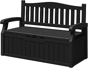 Greesum 70 Gallon Outdoor Storage Deck Box with Armrest Bench Lockable, Waterproof and UV Resistant, Suitable for Garden, Pool, Patio, Black