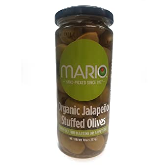 Mario Camacho Foods Organic Stuffed Olives, Jalapeno Stuffed, 10 Ounce, (Product may vary)