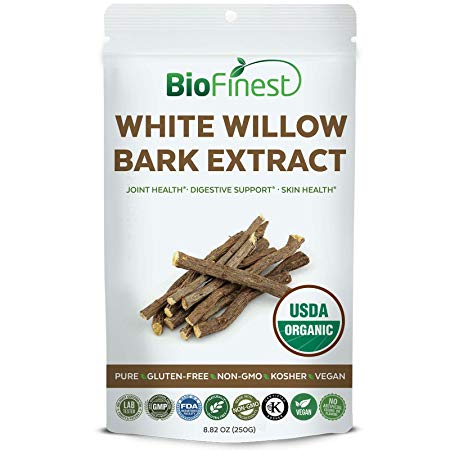 Biofinest White Willow Bark Extract Powder 1600mg - USDA Certified Organic Pure Gluten-Free Non-GMO Kosher Vegan Friendly - Supplement for Healthy Joint, Digestive Support, Skin Health (250g)