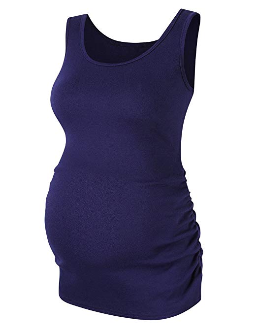 Coolmee Maternity Basic Tank Top Neck Sleeveless Tops Pregnancy Solid Side Ruching Vest