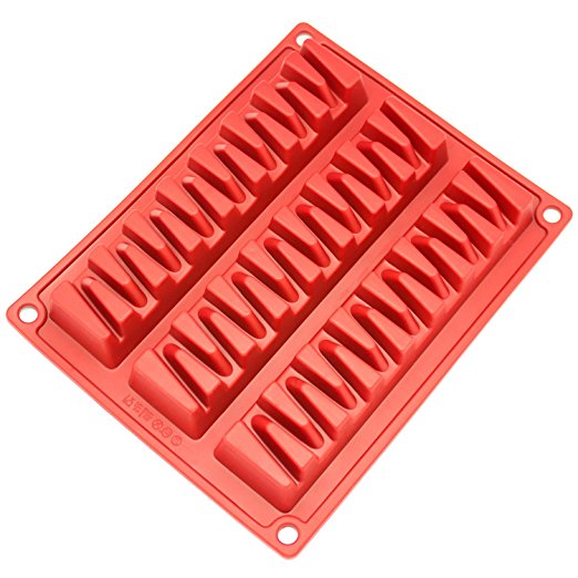 Freshware CB-800RD 3-Cavity Zig Zag Silicone Mold for Making Break-Apart Chocolate, Protein, or Energy Bites and More