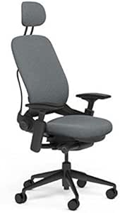 Steelcase Leap Desk Chair V2 with Headrest in Buzz2 Grey Fabric - 4-Way Highly Adjustable Arms - Black Frame and Base - Soft Dual Wheel Hard Floor Casters