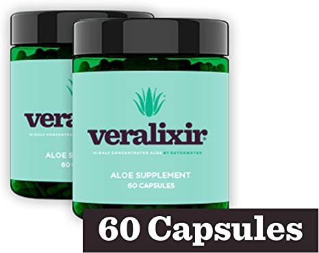 Detoxwater Veralixir Highly Concentrated Aloe Vera Capsules | Over 300mg ACTIValoe for Gut, Skin & Immune Health | (60 Capsules)