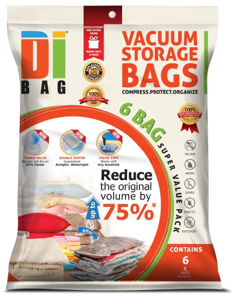 DIBAG  Vacuum Compressed Storage Space Saver Bags  Flat vacuum bags for Clothing Duvets Bedding Pillows Curtains and More 6 80x60 cm