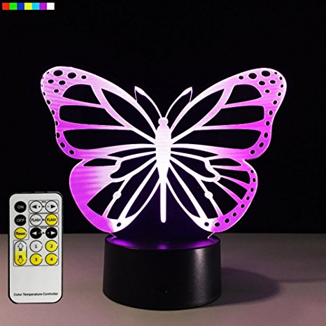 Night Light Butterfly 7 Colors Change with Remote Birthday Gifts for Her Girl Gifts for A Girl or Animal Lover or Baby Room Decor by Easuntec (Butterfly)