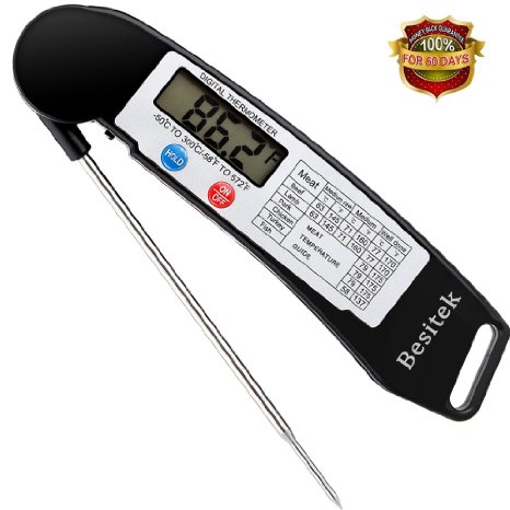 Digital Meat Thermometer Instant Read Cooking Thermometer with Stainless Probe, Best for Food, Meat, Cooking, BBQ, Poultry, Grill Food and Candy - Black