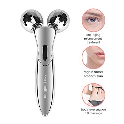 3D Microcurrent Facial Roller, Multifun Body Massager Face Beauty Roller for Anti Aging, improve Facial Contour, Skin Tone, Wrinkle Reduction and Firm Body Skin, Smooth Dimples, Professional Skincare