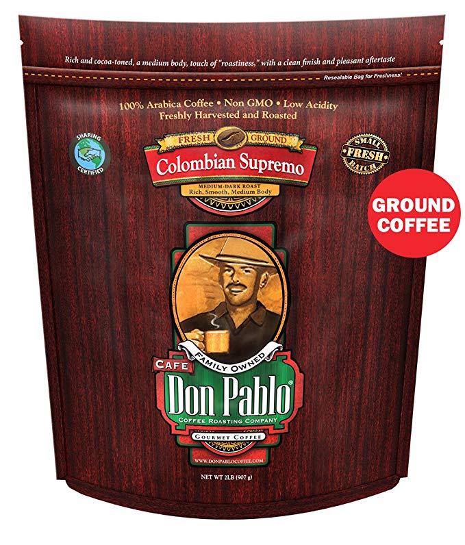 2LB Cafe Don Pablo Colombian Supremo - Drip Ground Coffee - Medium-Dark Roast 2 Pound (2 lb) Bag