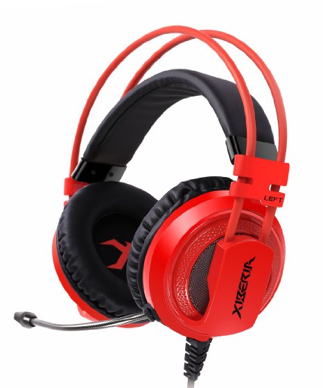 XIBERIA V10 USB Gaming Headset Surround Sound Noise Canceling Over ear headphones with Microphone for PC PS4 (Red)