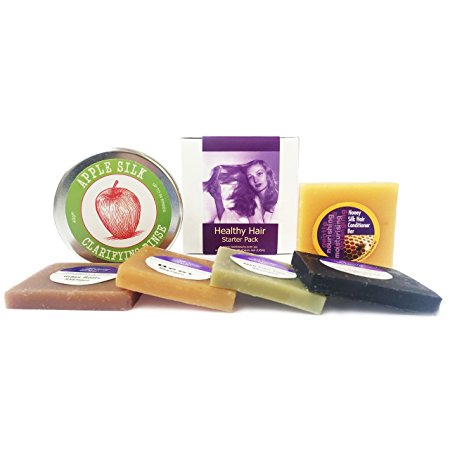 Healthy Hair Starter Kit | 4 Sample Shampoo Bars - Honey Silk Conditioner Bar - Apple Silk Clarifying Rinse | Restores Hair | Shiny Healthy Hair | All Natural | Beauty and the Bees Tasmania Australia