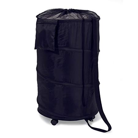 Honey-Can-Do HMP-01454 Deluxe Nylon Pop Up Clothing Hamper on Wheels Black 27 inches x 18.5 inches
