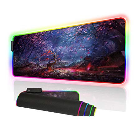 Cmhoo RGB Gaming Mouse Pad Large, Oversized 10 Lighting Mode Thick Glowing LED Extended Mousepad ，Non-Slip Rubber Base Computer Keyboard Pad Mat(80x30 RGBsenlin)