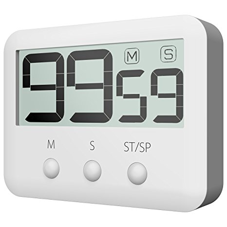 MiiYoung Digital Kitchen Timer, Cooking Timer, Large Display Strong Magnetic Back Loud Count Down Timer - White