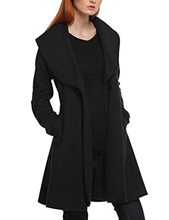 Palazen Women Elegant Big Lapel Collar Slim Fit Swing Trench Coat Overcoat Pockets, S-XXXL