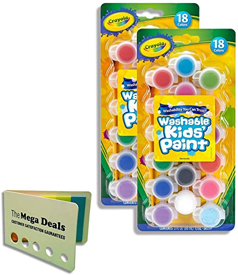 Crayola Washable Kids Paint Assorted Colors, Pack of 2 | Includes 5 Color Flag Set