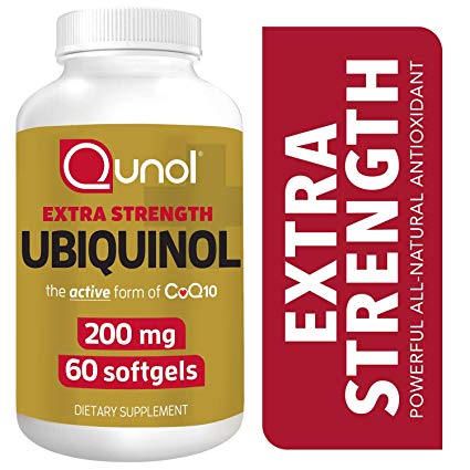 Qunol Ubiquinol 200mg, Powerful Antioxidant for Heart and Vascular Health, Essential for Energy Production, Natural Supplement Active Form of CoQ10, 60 Count