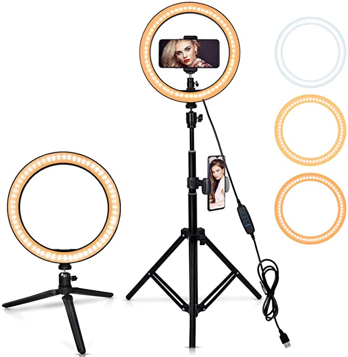 12" Selfie Ring Light with Adjustable Tripod Stand, 3 Modes 10 Brightness Levels with 120 LED Bulbs 5500K, LED Ring Light with Phone Holder for Vlogs, Live Stream, Phone,YouTube,Self-Portrait Shooting