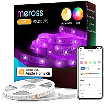 Led Strip Light - meross 5M LED Light Strip Compatible with Apple HomeKit Siri Alexa Voice Control and Remote Control, RGBWW Color Changing Led Strips for Home, Bedroom