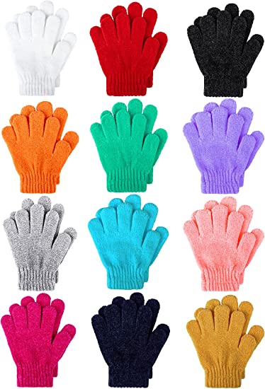 Cooraby 12 Pairs Kids Warm Gloves Chenille Cashmere Stretchy Knitted Gloves for Boys Girls