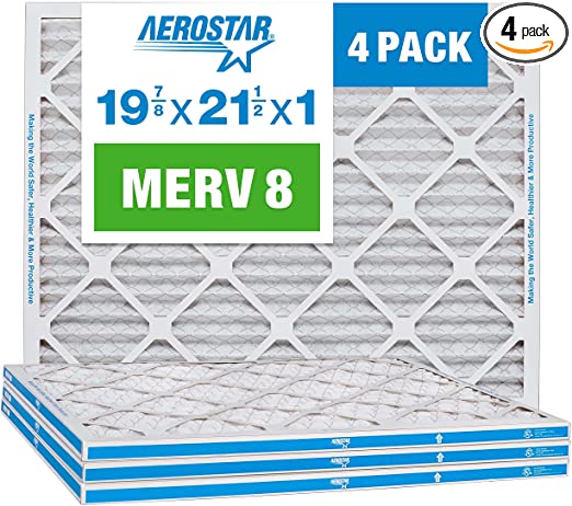 Aerostar 19 7/8 x 21 1/2 x 1 MERV 8 Pleated Air Filter, AC Furnace Air Filter, 4 Pack (Actual Size: 19 7/8" x 21 1/2" x 3/4")