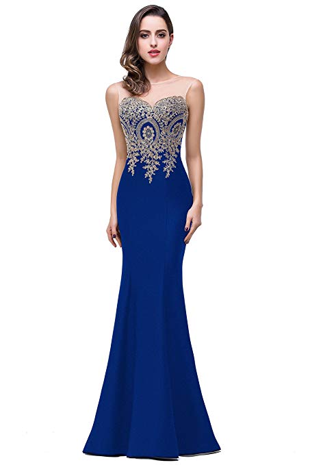 Babyonline Mermaid Evening Dress for Women Formal Lace Appliques Long Prom Dress