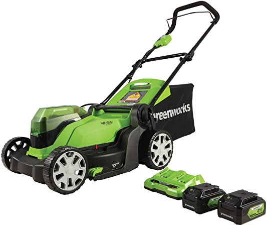 Greenworks 48V (2 x 24V) 17" Lawn Mower, 2 x 24V 4Ah Batteries and Dual Port Charger Included, MO48B2210