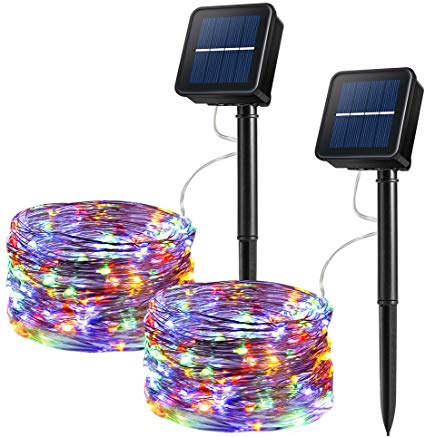 Solar Light String 2pack 100LED Copper Wire Lights Outdoor 33ft Waterproof 8 Modes Fairy Lights for Xmas,Patio, Bedroom, Patio, Wedding, Party for Heepow (Multi-Color)